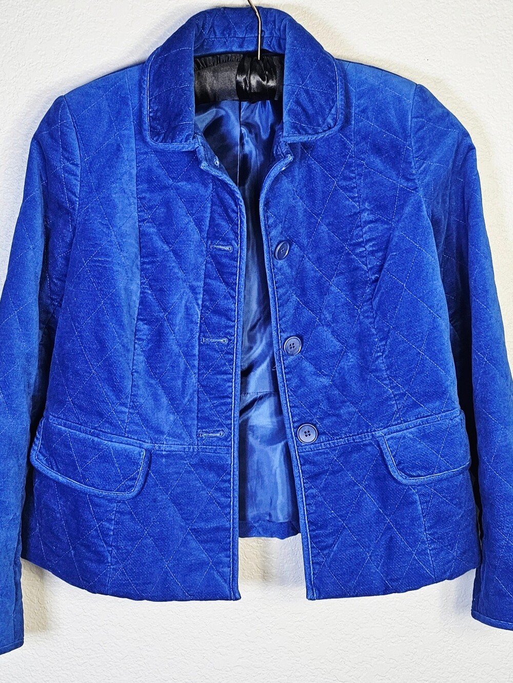 Talbots Size 6 Royal Blue Quilted Jacket Cotton Blazer Coat Winter Jewel Tone - Picture 3 of 6